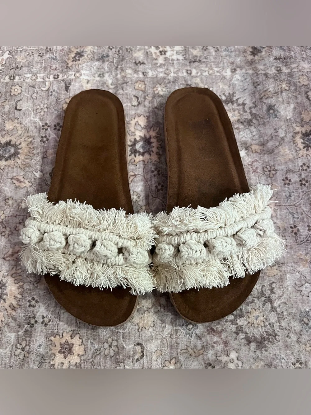 NEW Macrame Fringe Slip On Slide Sandals from Puerto Vallarta Mexico